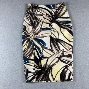 H&M Skirt Womens 4 Multicolor Abstract Floral Pencil Midi Back Zip Office